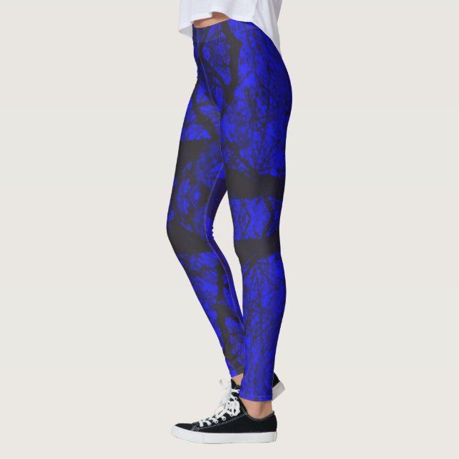 Royal Blue Black Modern Abstract Pattern Leggings (Left)