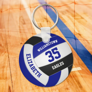 Royal blue black personalised team name volleyball key ring