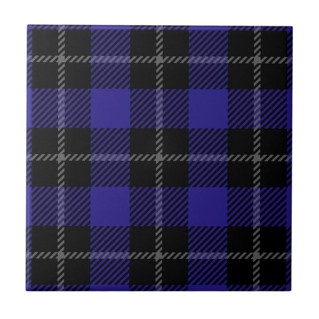 Royal Blue Black Plaid Ceramic Tile (Front)