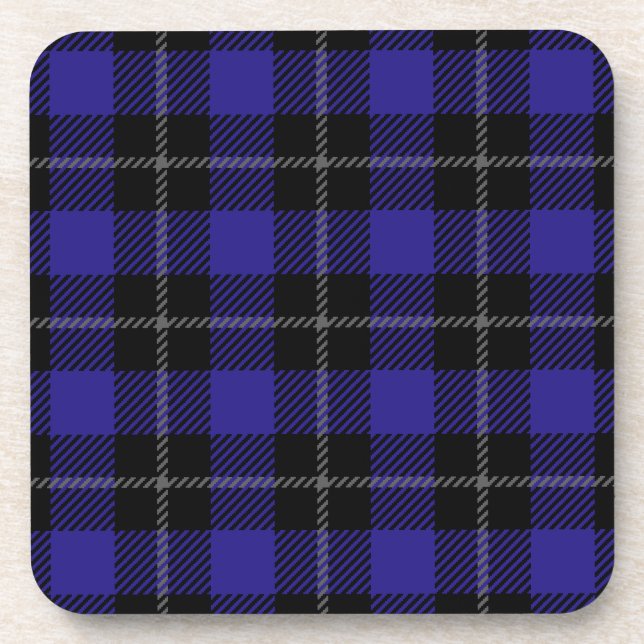 Royal Blue Black Plaid Coaster (Front)