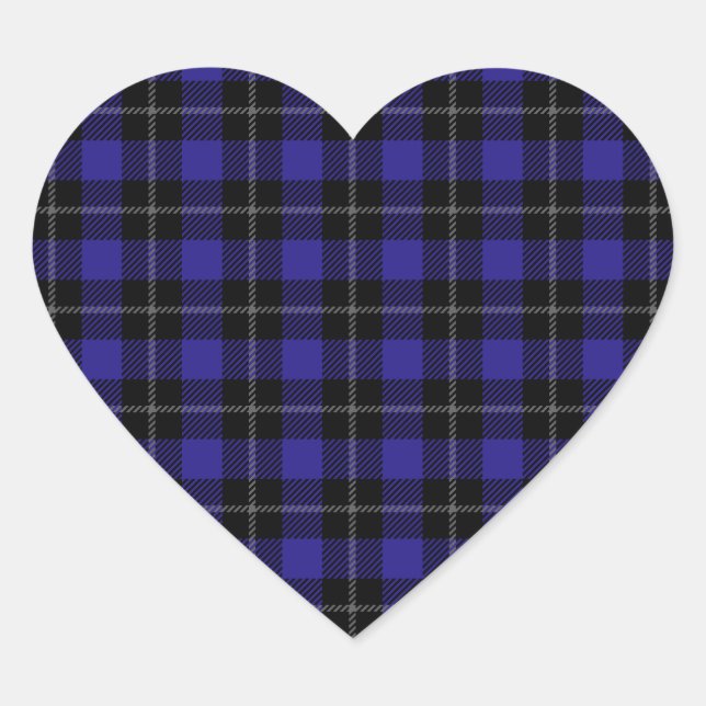 Royal Blue Black Plaid Heart Sticker (Front)