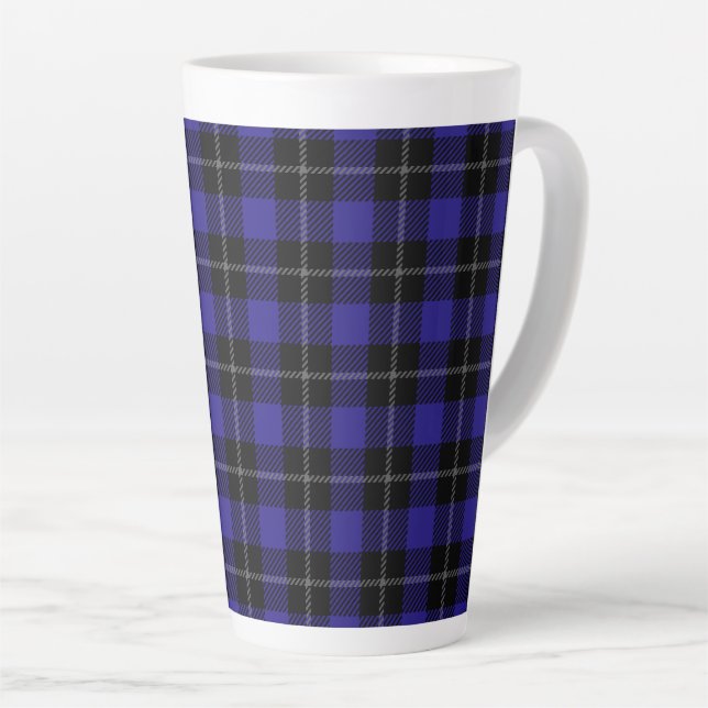 Royal Blue Black Plaid Latte Mug (Right Angle)