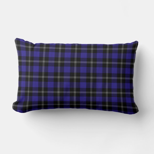 Royal Blue Black Plaid Lumbar Cushion (Front)