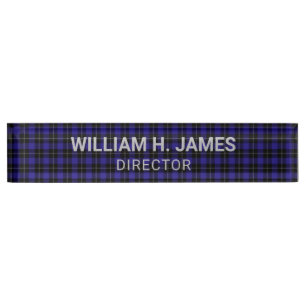 Royal Blue Black Plaid Nameplate