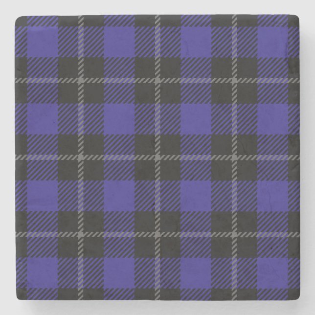 Royal Blue Black Plaid Stone Coaster (Front)