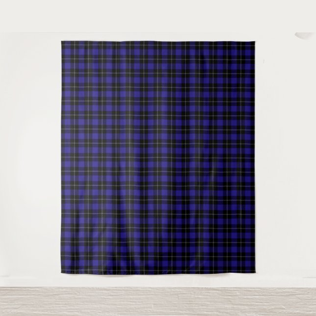 Royal Blue Black Plaid Tapestry (Front)