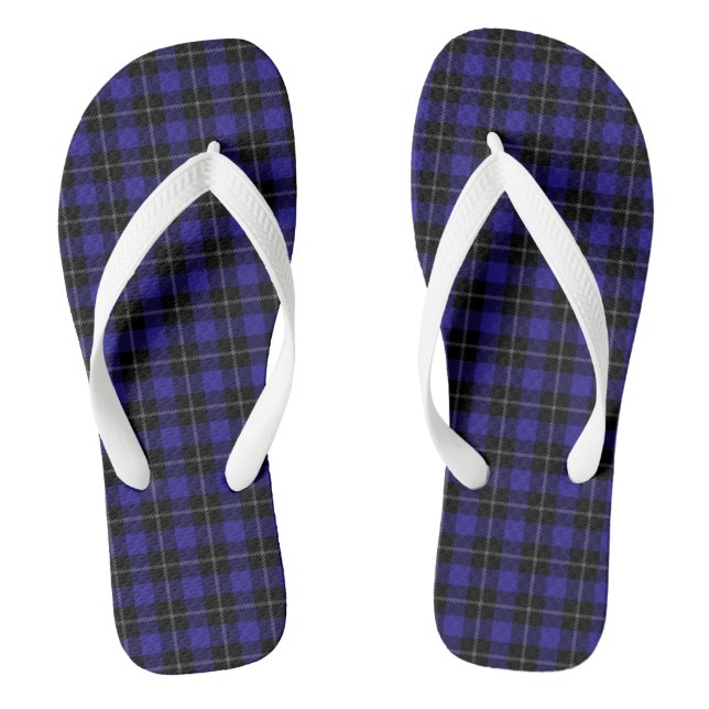 Royal Blue Black Plaid Thongs (Footbed)