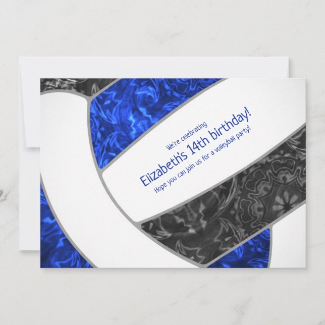 royal blue black volleyball birthday or team party invitation (Front)