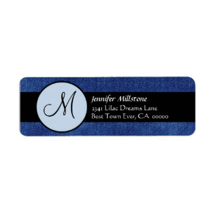 Royal Blue & Black Wedding Monogram Address Label Return Address Label