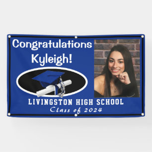 Royal Blue, Black, White Vinyl Graduation Photo Banner