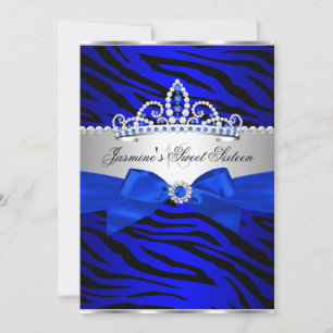 Royal Blue & Black Zebra Sweet 16 Birthday Party 2 Invitation