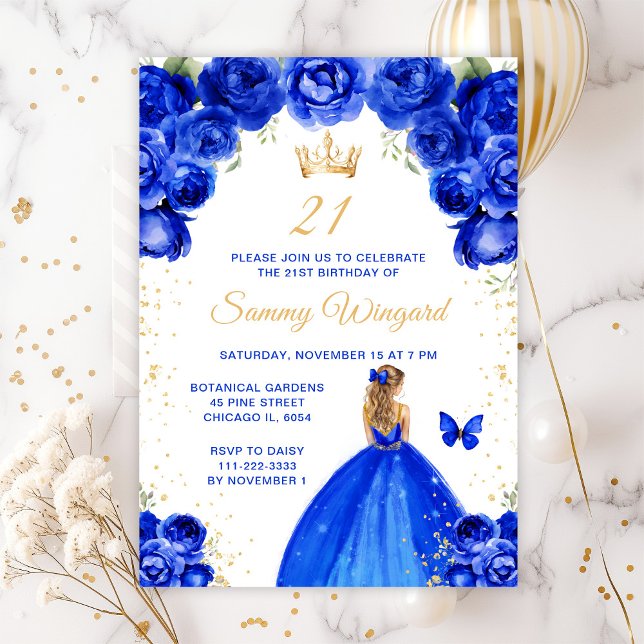 Royal Blue Blonde Hair Princess Birthday Party Invitation (Creator Uploaded)