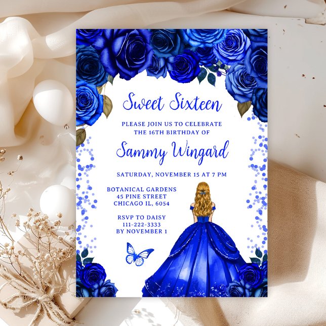 Royal Blue Blonde Hair Princess Sweet Sixteen Invitation (Creator Uploaded)