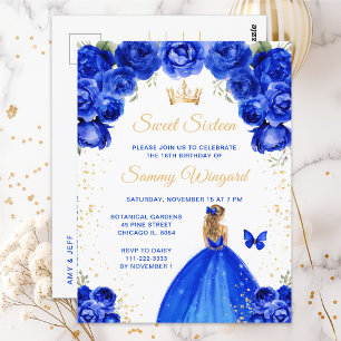 Royal Blue Blonde Hair Princess Sweet Sixteen Postcard