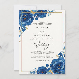 Royal Blue Bloom Botanical Wedding Invitation