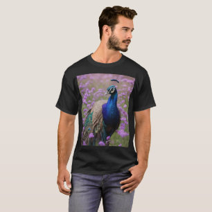 Royal Blue: Blue Peacock In Lavender Field, T-Shirt