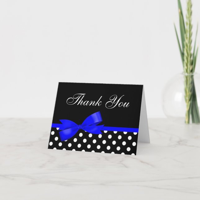 Royal Blue Bow Black Polka Dots Thank You (Front)