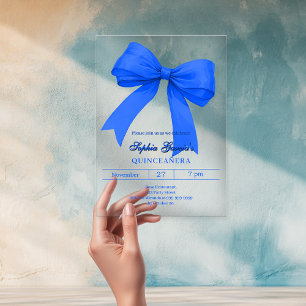 Royal blue bow Quinceanera Acrylic Invitations