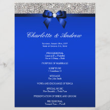 Royal Blue Bow Silver Sequins Wedding Program