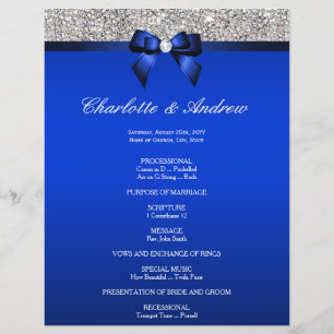 Royal Blue Bow Silver Sequins Wedding Program