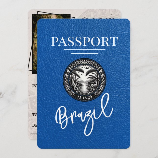 Royal Blue Brazil Passport Save The Date (Front/Back)