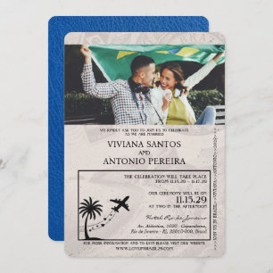 Royal Blue Brazil Passport Wedding Invitation