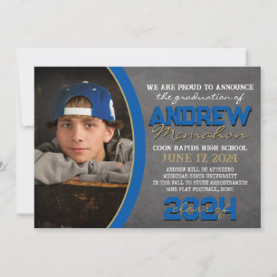 Royal Blue & Bronze Chalkboard Grad Announcement