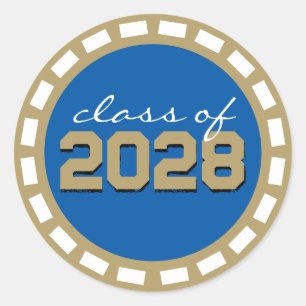 Royal Blue & Bronze Filmstrip Graduation Classic Round Sticker