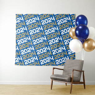 Royal Blue & Bronze Gold Graduation Backdrop Tapestry