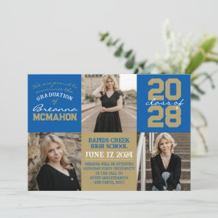 Royal Blue & Bronze Photo Graduation Announcement 