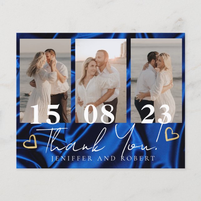 Royal Blue Budget Wedding Photo Thank you cards (Front)