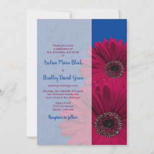 Royal Blue Burgundy Gerbera Daisy Wedding Invitation
