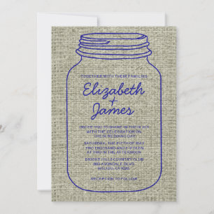 Royal Blue Burlap Mason Jar Wedding Invitations