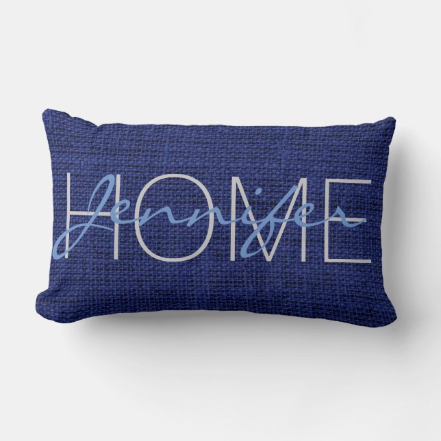 Royal blue Burlap Rustic Monogram Lumbar Cushion (Front)