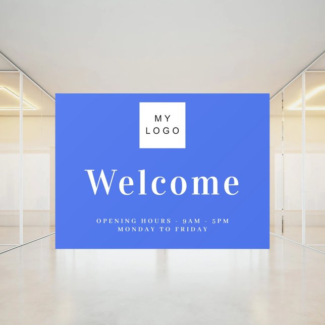 Royal blue business logo welcome opening hours (Creator Uploaded)