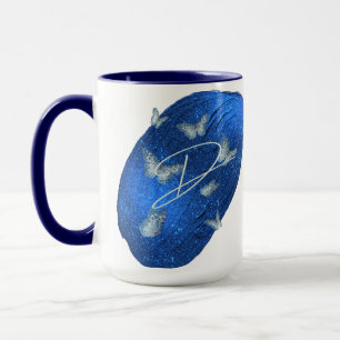 Royal Blue Butterflies Initials Letter D Monogram Mug