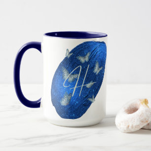 Royal Blue Butterflies Initials Letter H Monogram Mug
