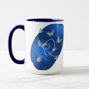 Royal Blue Butterflies Initials Letter Q Monogram Mug