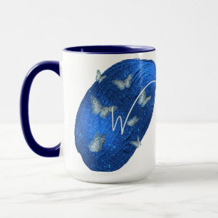 Royal Blue Butterflies Initials Letter W Monogram  Mug
