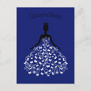 Royal Blue Butterfly Gown Quinceanera Invitation Postcard