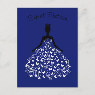 Royal Blue Butterfly Gown Sweet Sixteen Invitation