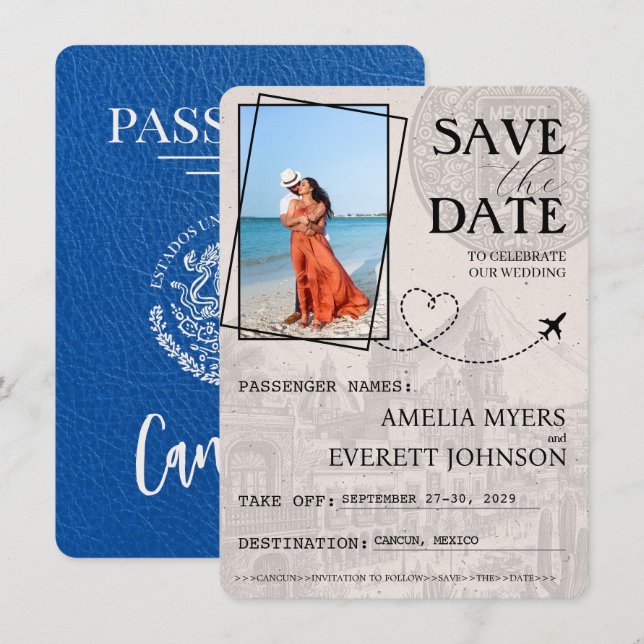 Royal Blue Cancun Passport Save The Date (Front/Back)