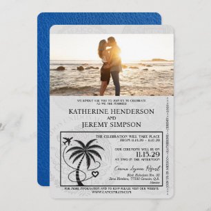 Royal Blue Cancun Passport Wedding Invitation