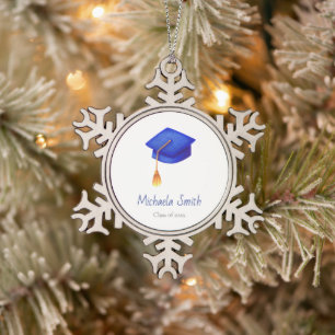 Royal Blue Cap Graduation Christmas Snowflake Pewter Christmas Ornament