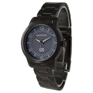 Royal Blue Carbon Fibre Style Personalised Dial Watch