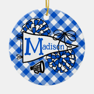 Royal Blue Cheer Pennant Gingham Personalised Ceramic Ornament
