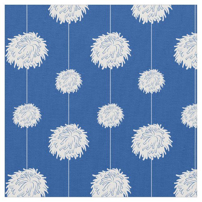Royal Blue Cheerleader Pom Pom Pattern Fabric (Close Up)