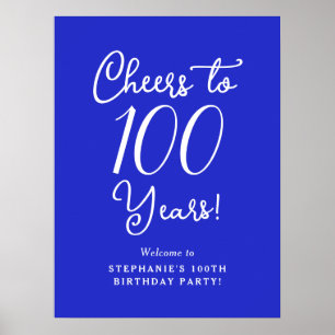 Royal Blue Cheers to 100 Years Birthday Welcome Poster