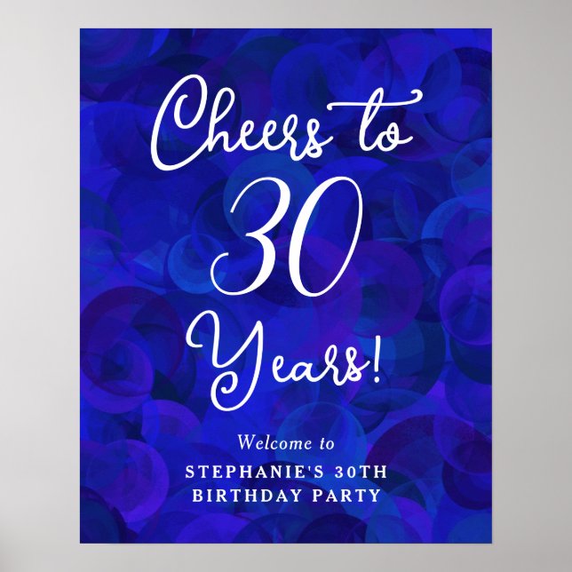 Royal Blue Cheers to 30 Years 30th Birthday Poster (Front)