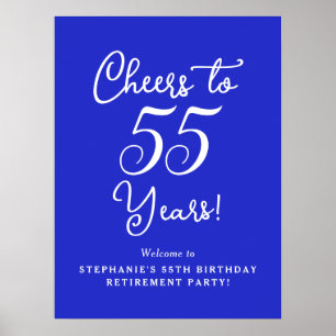 Royal Blue Cheers to 55 Years Retirement Party Poster